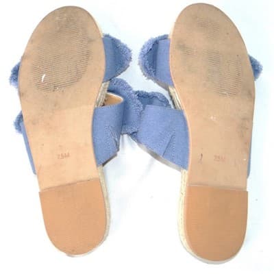B Blass Womens Blue Frayed Bow Espadrille Slide Sandals Flat Jute Size 7.5M 38 - Thumbnail 8