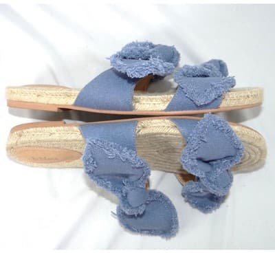 B Blass Womens Blue Frayed Bow Espadrille Slide Sandals Flat Jute Size 7.5M 38 - Thumbnail 2