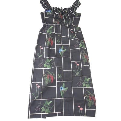 NWT-Tuckernuck Black Fresher Buds Suze Dress Floral Grid Ruffle Midi Size 12 - Thumbnail 6