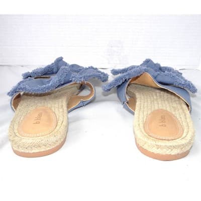 B Blass Womens Blue Frayed Bow Espadrille Slide Sandals Flat Jute Size 7.5M 38 - Thumbnail 6