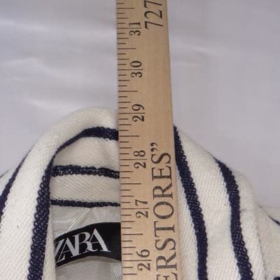 NWT-Zara Womens Navy White Striped Double Breasted Blazer Gold Buttons - Thumbnail 8