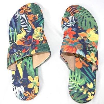 Womens Tropical Floral Toe Loop Slide Sandals Multicolor Botanical Flat Size 42 - Thumbnail 6