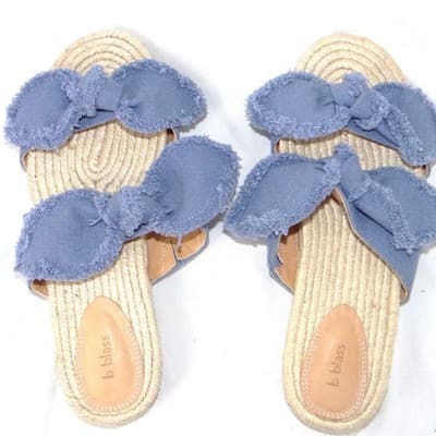 B Blass Womens Blue Frayed Bow Espadrille Slide Sandals Flat Jute Size 7.5M 38 - Thumbnail 7
