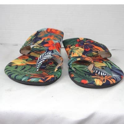 Womens Tropical Floral Toe Loop Slide Sandals Multicolor Botanical Flat Size 42 - Thumbnail 4