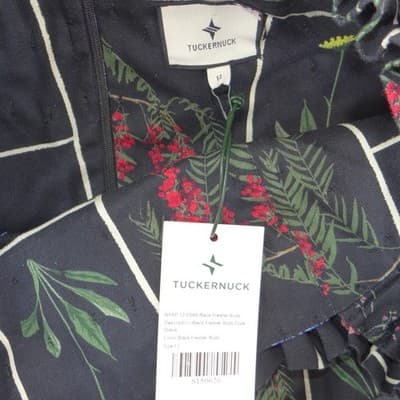 NWT-Tuckernuck Black Fresher Buds Suze Dress Floral Grid Ruffle Midi Size 12 - Thumbnail 5