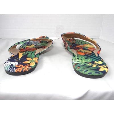 Womens Tropical Floral Toe Loop Slide Sandals Multicolor Botanical Flat Size 42 - Thumbnail 5