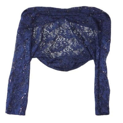 NWT-Tahari Arthur S. Levine Navy Blue Floral Lace Sequin Shrug Bolero Jacket S - Thumbnail 4