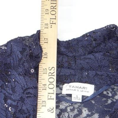 NWT-Tahari Arthur S. Levine Navy Blue Floral Lace Sequin Shrug Bolero Jacket S - Thumbnail 6