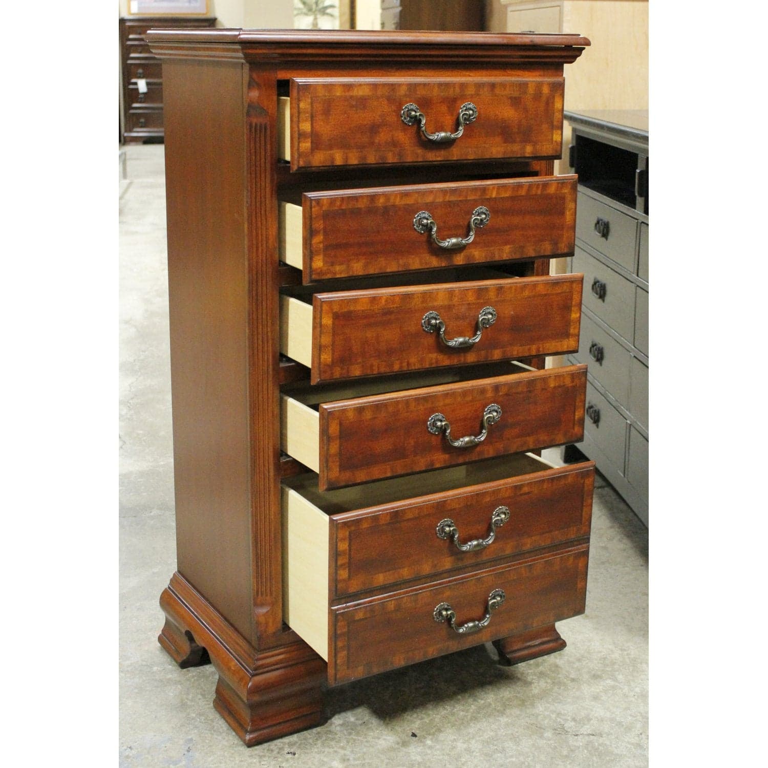 Mahogany Lingerie Chest w/Jewelry Box & Mirror - Mahogany Finish - Thumbnail 3