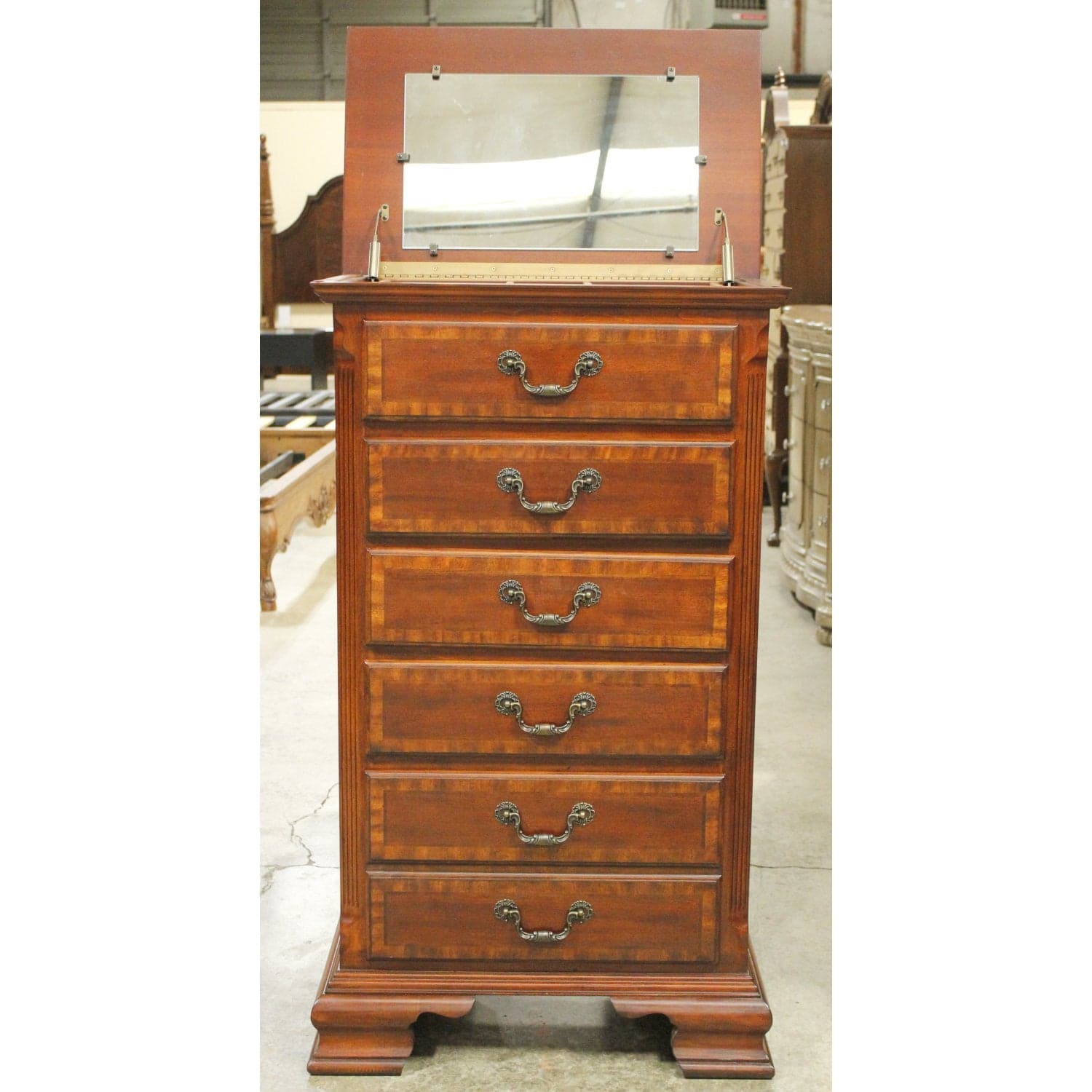 Mahogany Lingerie Chest w/Jewelry Box & Mirror - Mahogany Finish - Thumbnail 2