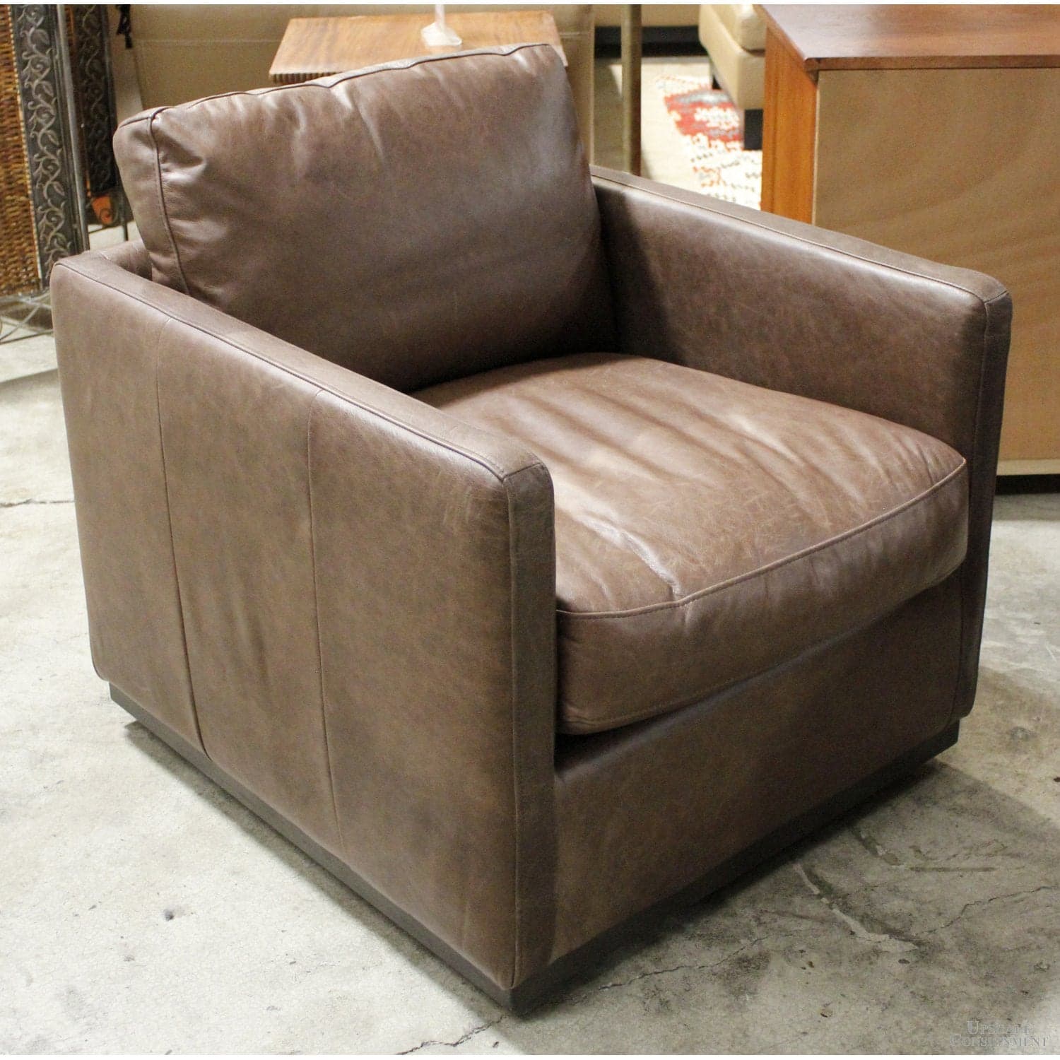 Mor Furniture "Flax" Brown Leather Swivel Chair - Brown - Thumbnail 2