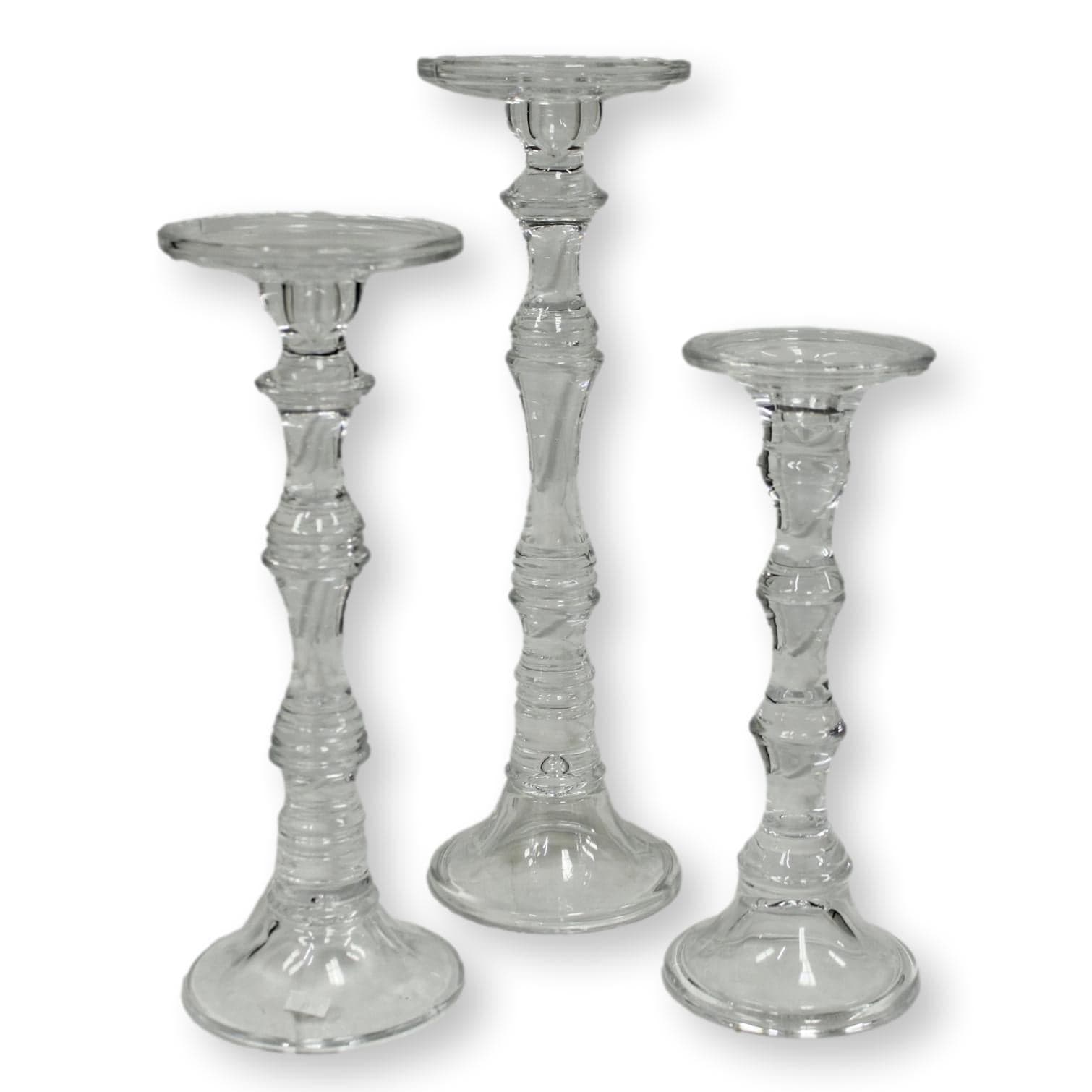 Set/3 Turned Glass Candelsticks