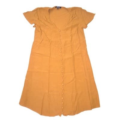 Madewell Ochre Mustard Yellow Button Front Crepe Mini Dress Womens Small S
