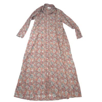 Natural Life Floral Button Down Maxi Dress Duster Terracotta XS/S Long Sleeve