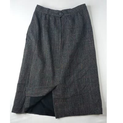 VTG Womens Plaid Tweed Maxi Skirt Dark Multi Color Classic Tailored Knee Length - Thumbnail 14