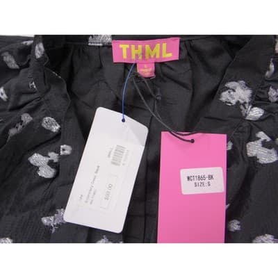NWT-THML Womens Black Silver Metallic Embroidery Tiered Mini Dress WCT1865-BK - Thumbnail 6