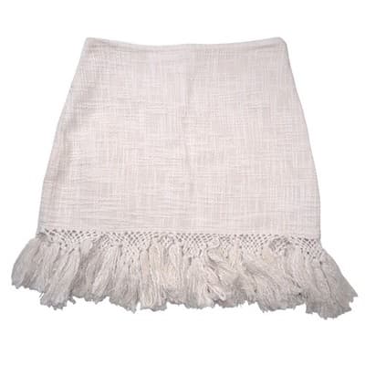 Mes Demoiselles Paris Cream Textured Fringe Tassel Mini Skirt Size 38 Boho Mini