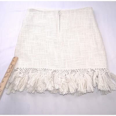 Mes Demoiselles Paris Cream Textured Fringe Tassel Mini Skirt Size 38 Boho Mini - Thumbnail 4