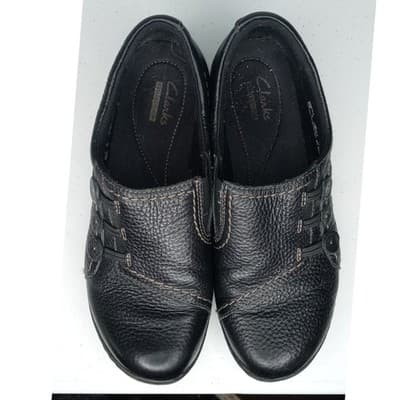 Clarks Black Leather Slip On Comfort Shoes Women's Size 8M - Thumbnail 3
