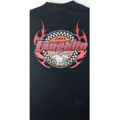 Vintage Men's Black Biker Skull Flames Laughlin River Run 2001 Motorcycle Shirt - Thumbnail 10