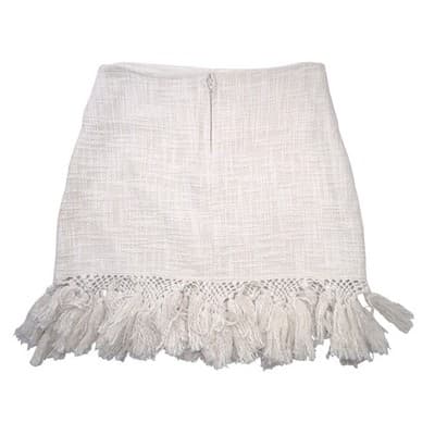 Mes Demoiselles Paris Cream Textured Fringe Tassel Mini Skirt Size 38 Boho Mini - Thumbnail 3