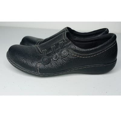 Clarks Black Leather Slip On Comfort Shoes Women's Size 8M - Thumbnail 4
