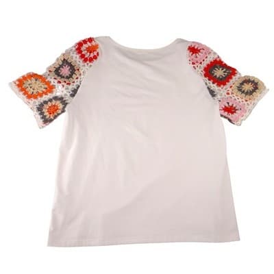 Unbranded White Crochet Granny Square Sleeve Top Womens Size M Short Sleeve Boho - Thumbnail 3