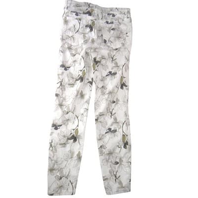 NWT-Buffalo David Bitton Havana High Rise Ankle Skinny Floral Pants Ivory - Thumbnail 4