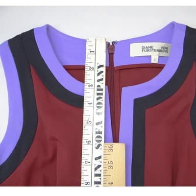 Diane von Furstenberg DVF Colorblock Sheath Midi Dress Burgundy Purple Black 0 - Thumbnail 5