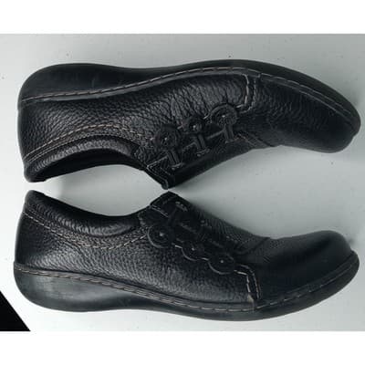 Clarks Black Leather Slip On Comfort Shoes Women's Size 8M - Thumbnail 7
