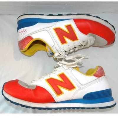 New Balance 574 Mens Sneakers Red White Blue Yellow Low Top Shoes 12 - Thumbnail 2