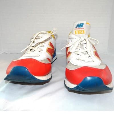 New Balance 574 Mens Sneakers Red White Blue Yellow Low Top Shoes 12 - Thumbnail 4