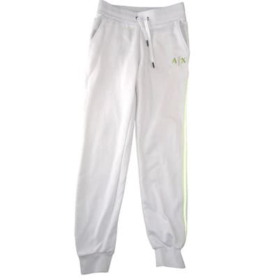 Armani Exchange Mens White Jogger Sweatpants Lime Green Side Stripe Logo