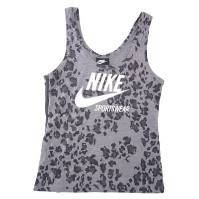 Nike Sportswear Womens Grey Leopard Print Logo Tank Top XS