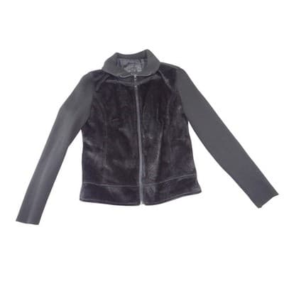 NWT-Jaclyn Smith Womens Black Faux Fur Ribbed Knit Full Zip Mock Neck Jacket S