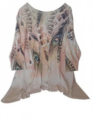 AGATE Women's Beige and Brown Feather Print Tunic Top, Size 3X - Thumbnail 2