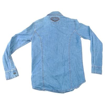 Harley Davidson Mens Blue Denim Long Sleeve Button Up Shirt Embroidered Logo - Thumbnail 3