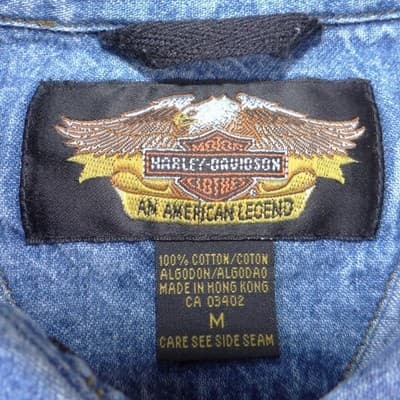 Harley Davidson Mens Blue Denim Long Sleeve Button Up Shirt Embroidered Logo - Thumbnail 2