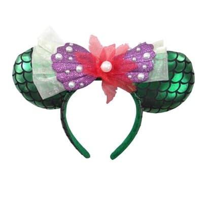 Mermaid Mouse Ears Headband Green Scale Purple Glitter Shell Bow Kids
