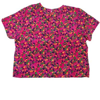 Sara Stephen Womens 2X Pink Floral Print Short Sleeve Button Back Blouse Top - Thumbnail 4