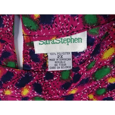 Sara Stephen Womens 2X Pink Floral Print Short Sleeve Button Back Blouse Top - Thumbnail 2