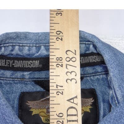 Harley Davidson Mens Blue Denim Long Sleeve Button Up Shirt Embroidered Logo - Thumbnail 7