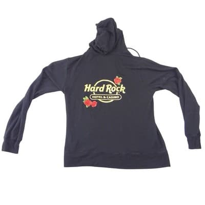 Hard Rock Tulsa Zip Up Hoodie Womens Large Black Gold Foil Rose Sequin - Thumbnail 4