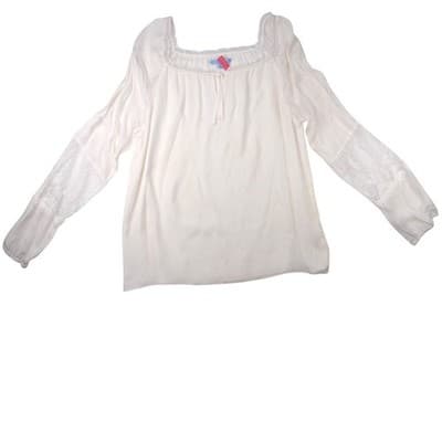 Vintage Cream Off White Lace Trimmed Sheer Blouse Women's Elegant Sheer Top