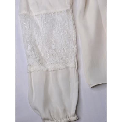 Vintage Cream Off White Lace Trimmed Sheer Blouse Women's Elegant Sheer Top - Thumbnail 8