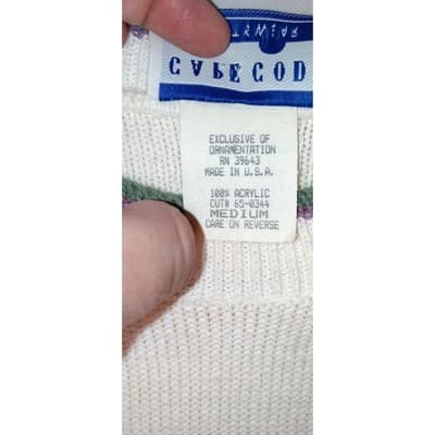 Cape Cod Sportswear Women's Cream Floral Embroidered Knit Sweater Medium - Thumbnail 2