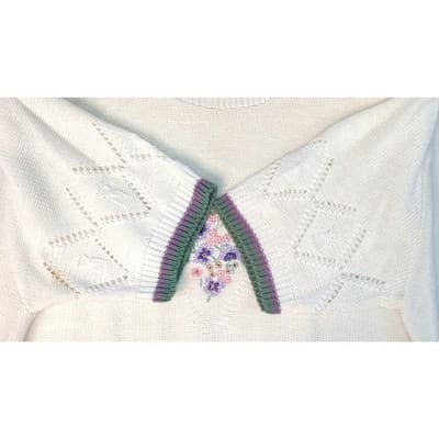 Cape Cod Sportswear Women's Cream Floral Embroidered Knit Sweater Medium - Thumbnail 8