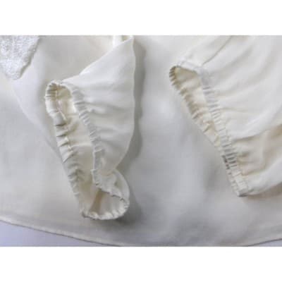 Vintage Cream Off White Lace Trimmed Sheer Blouse Women's Elegant Sheer Top - Thumbnail 9