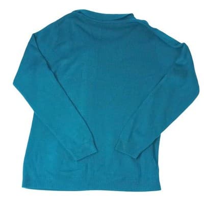 Gervele Teal Blue Ribbed Knit Mock Neck Tie Neck Sweater Top Women's Medium - Thumbnail 6