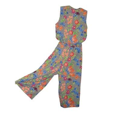 SPENSE Black White Stripe Floral Print Maxi Jumpsuit Women's M Sleeveless Belted - Thumbnail 5